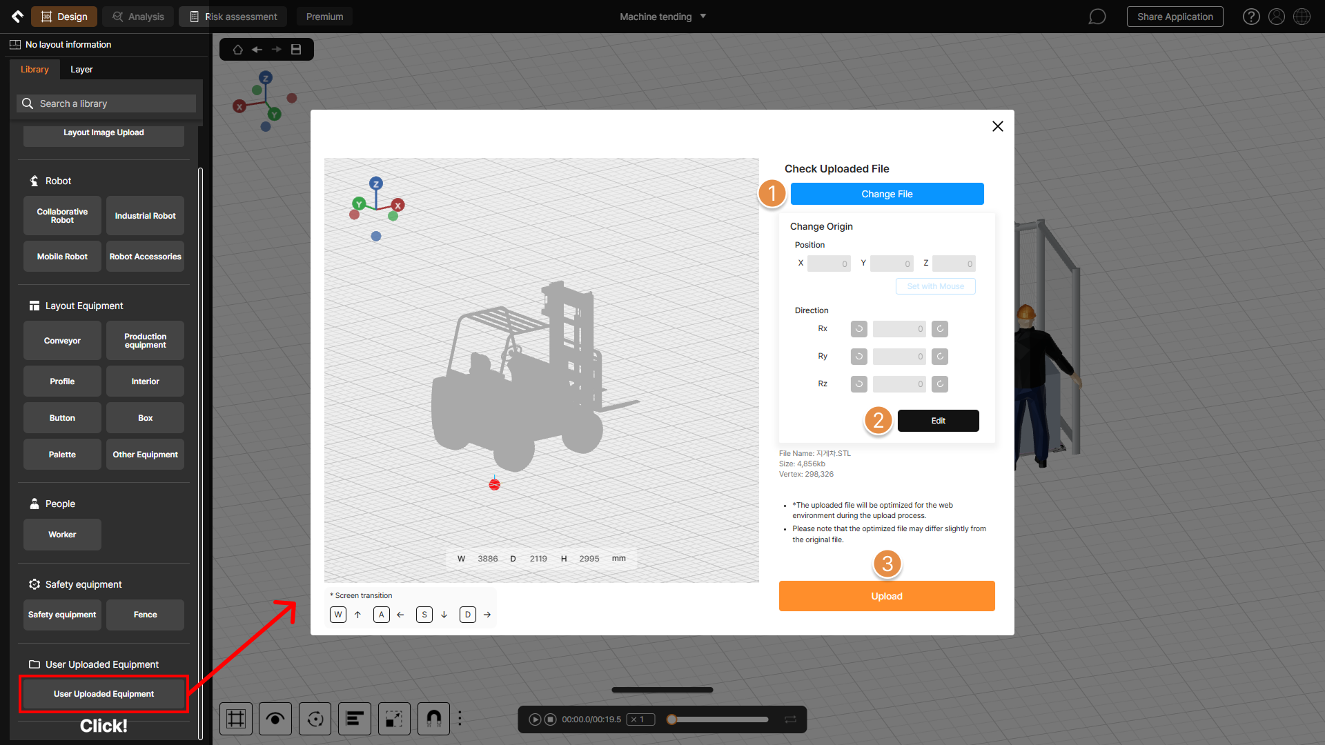 User facility upload – 3D mesher popup window