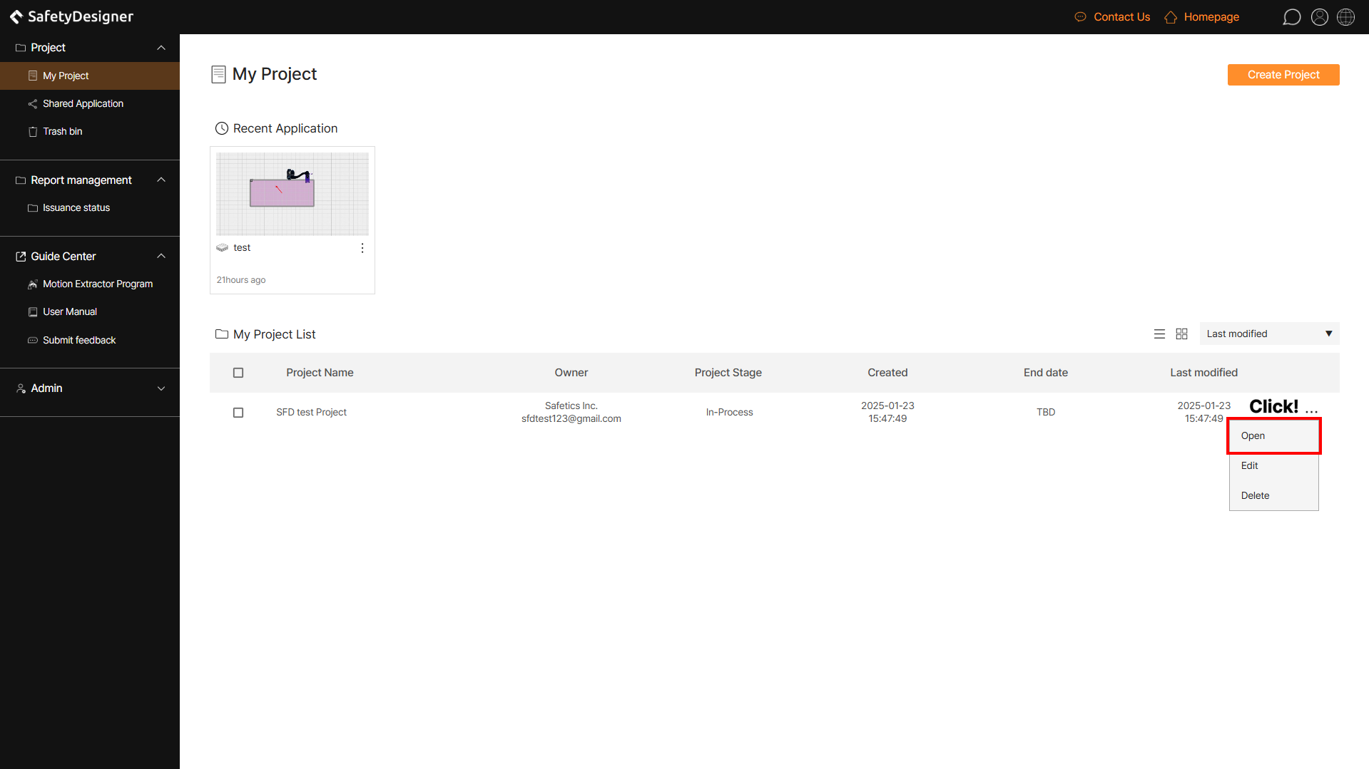Main page – Open project