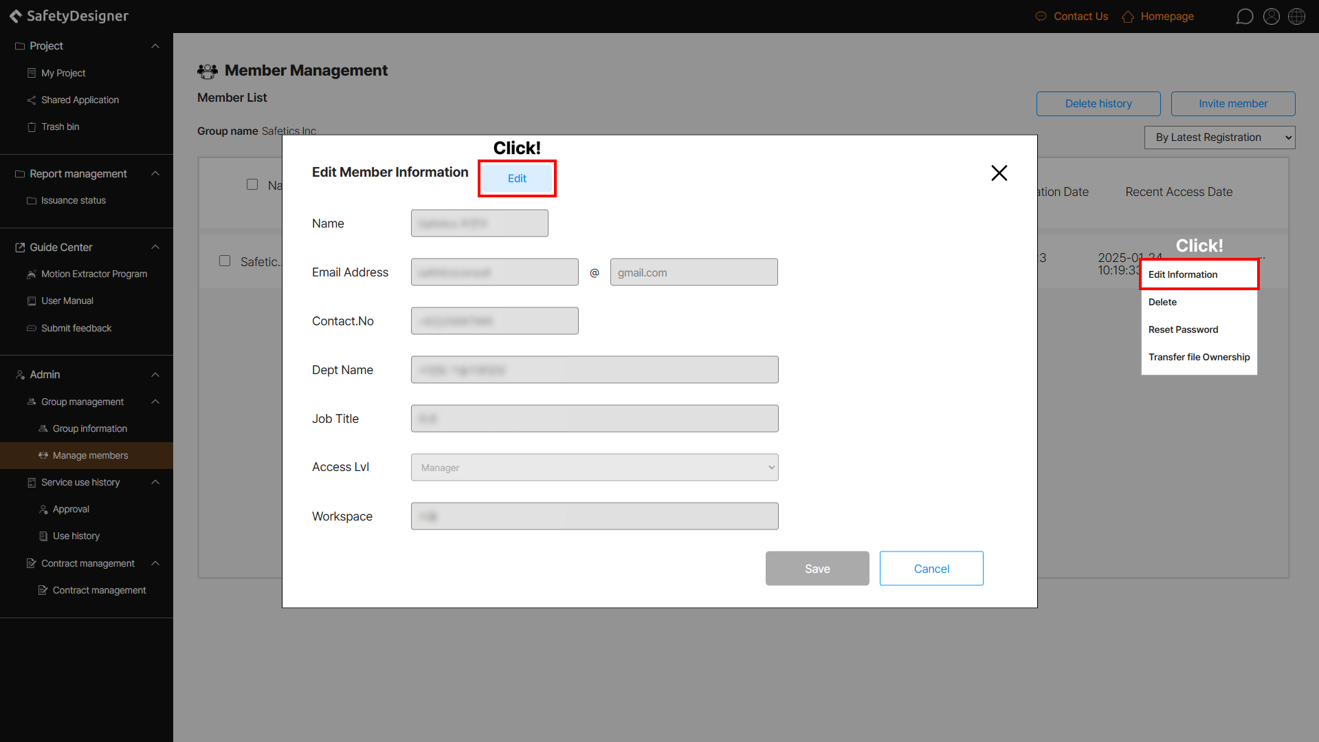 Manage members – member information