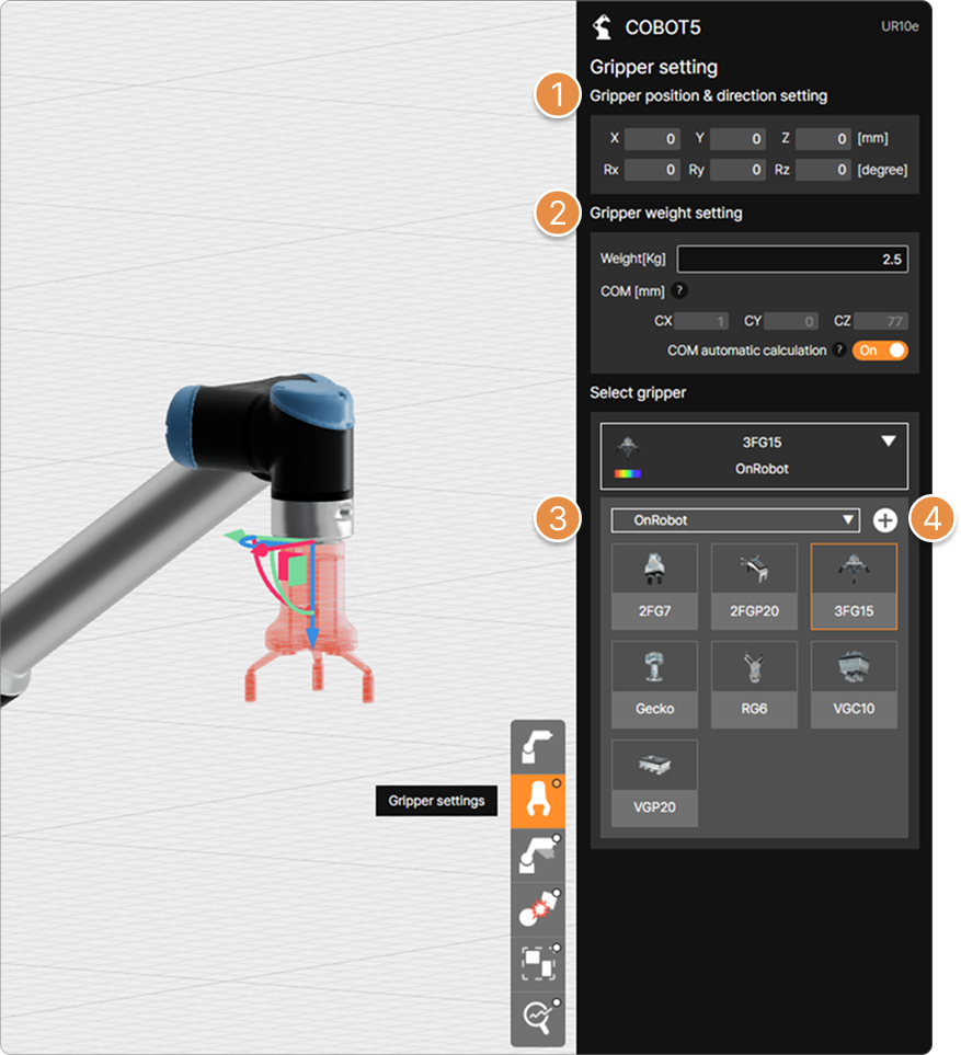 Category menu – Gripper settings