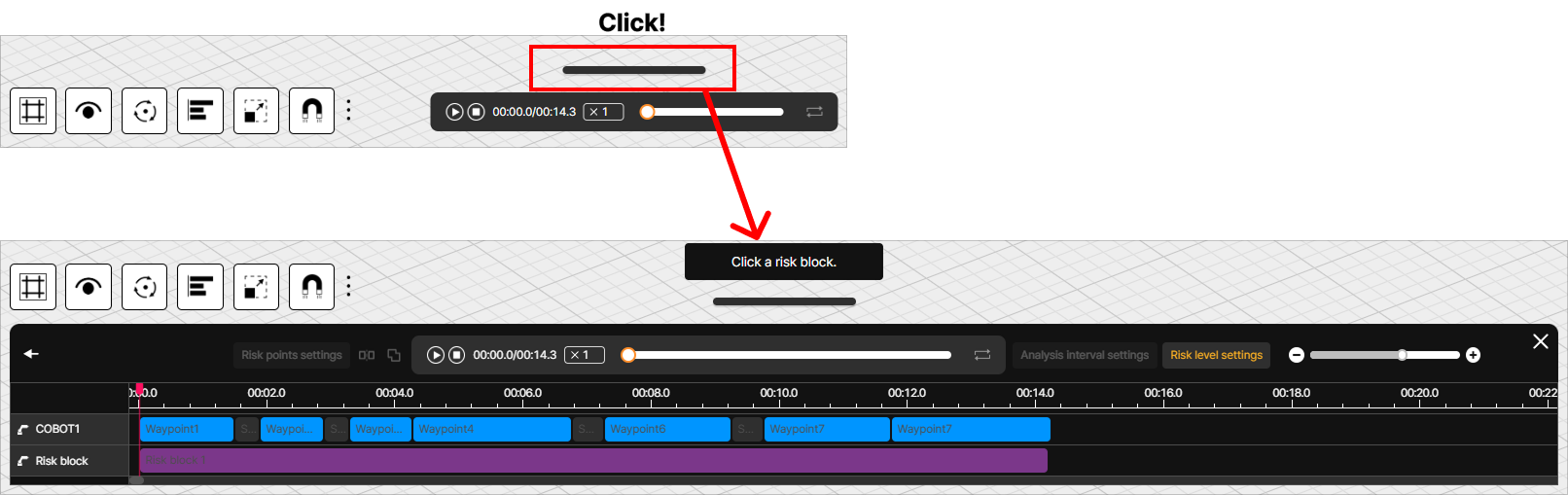 3D screen – Click timeline button