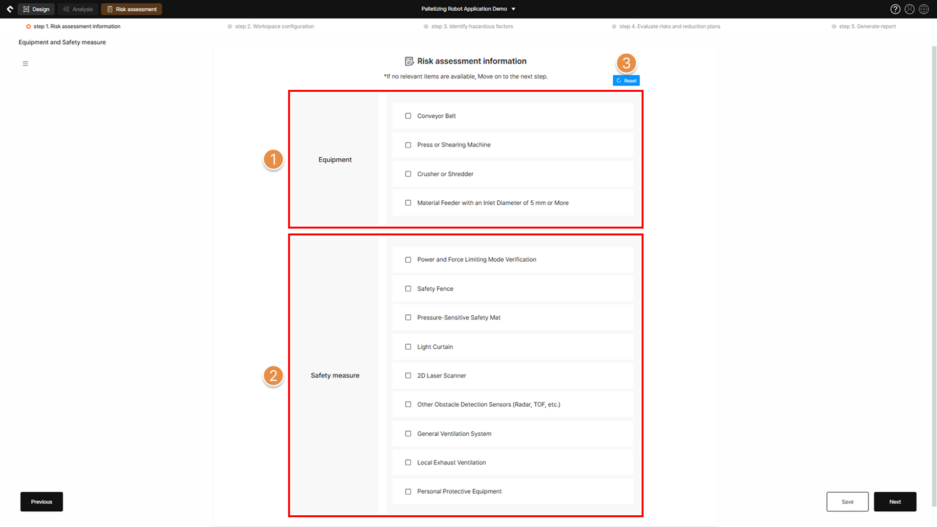 Step 1 – Risk assessment information input 3