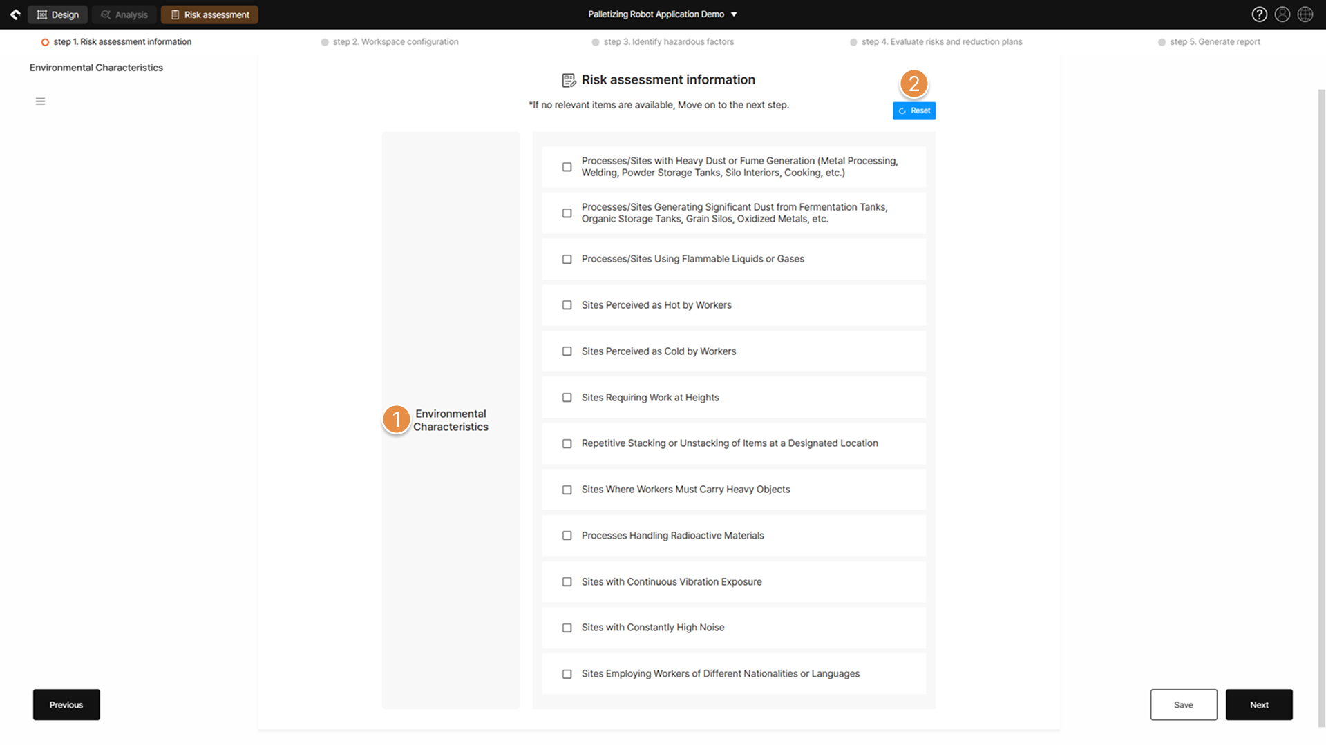 Step 1 – Risk assessment information input 5