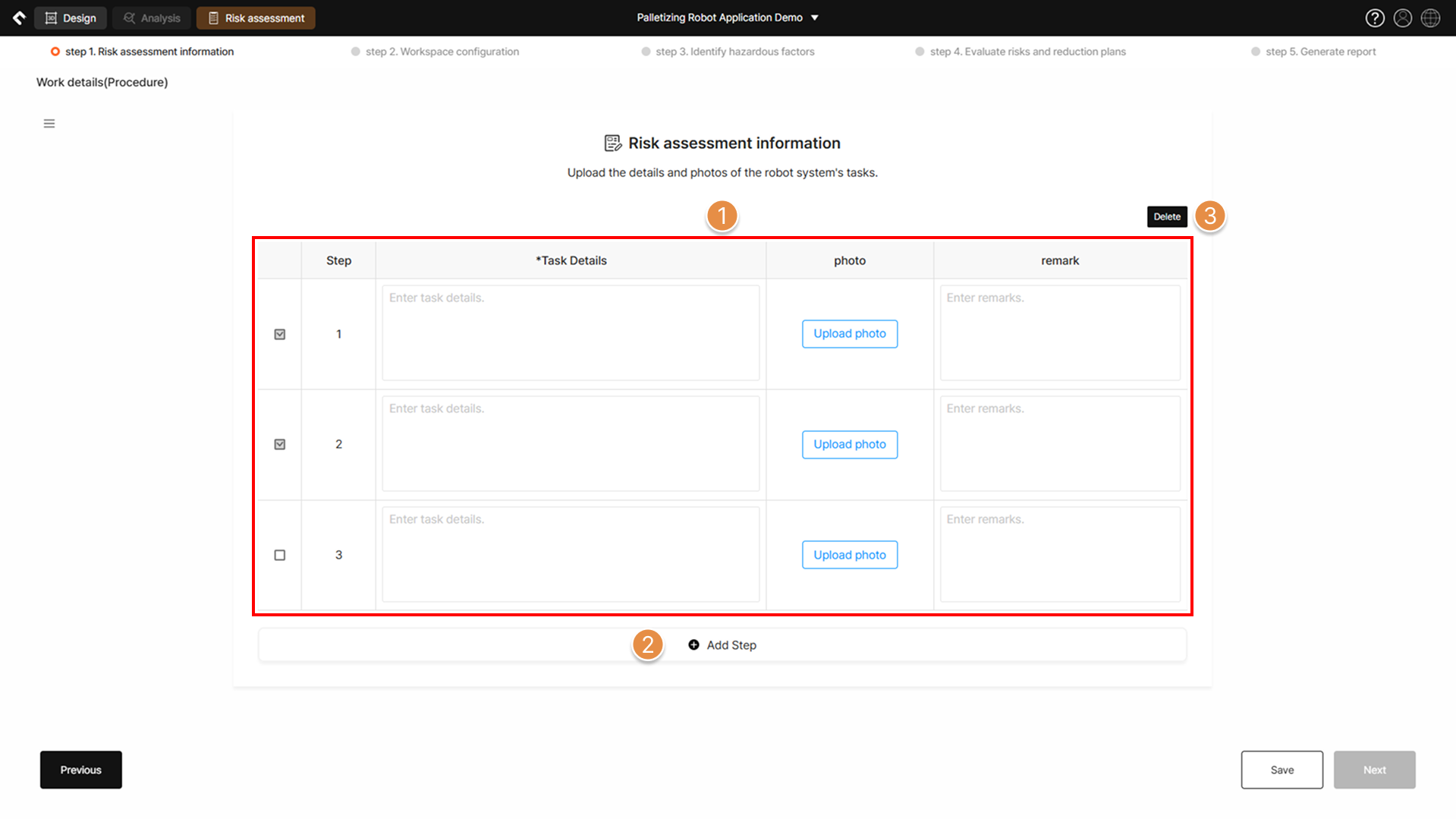 Step 1 – Risk assessment information input 6