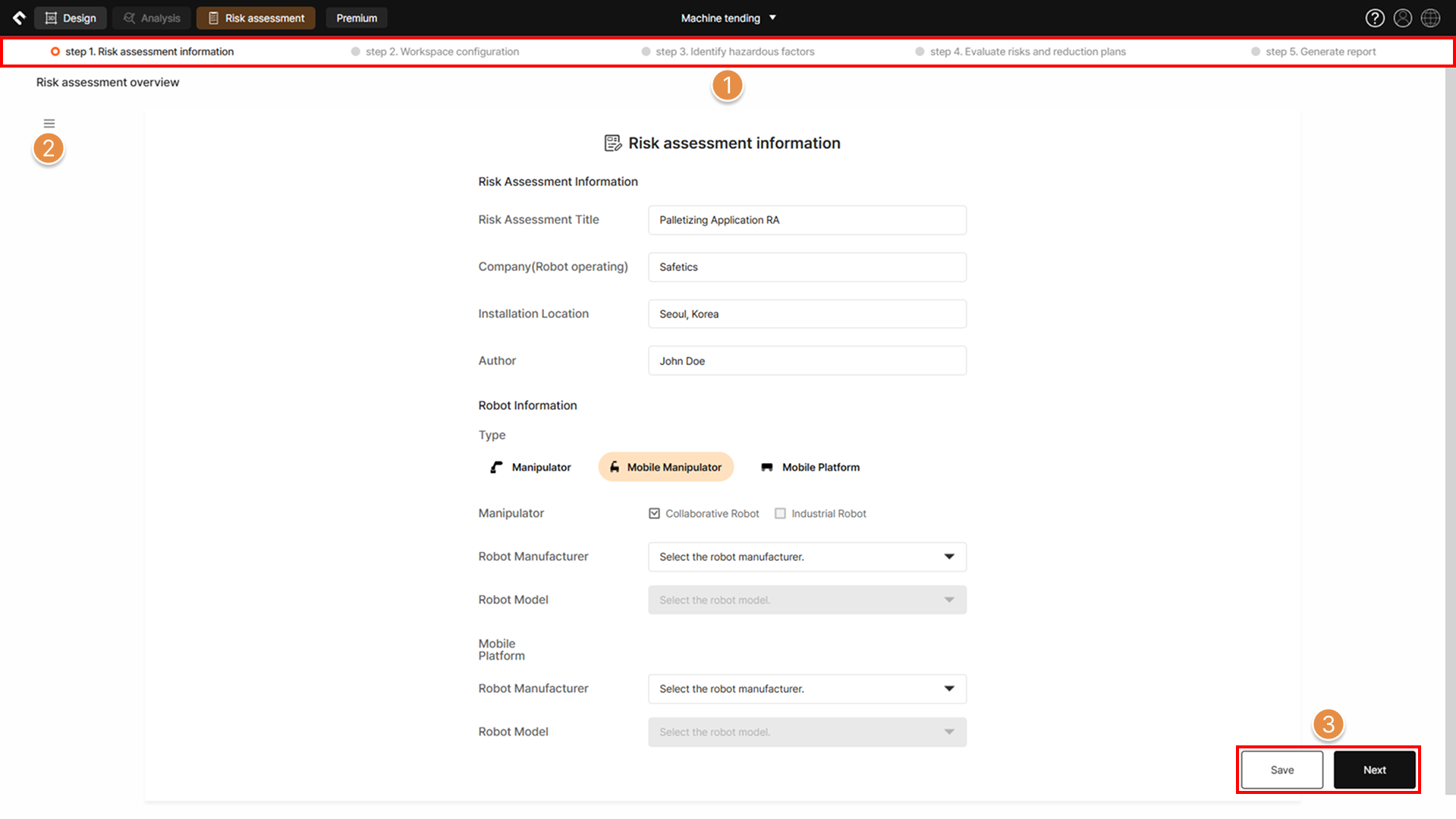 Risk assessment progress screen