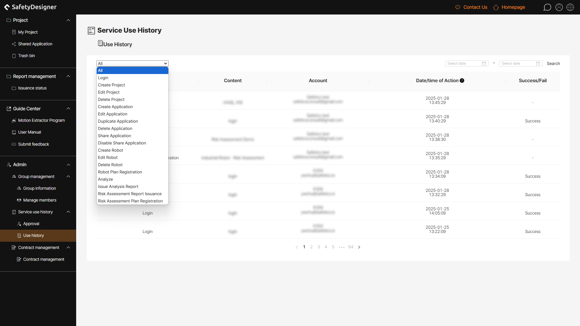 Service use history – Use history management