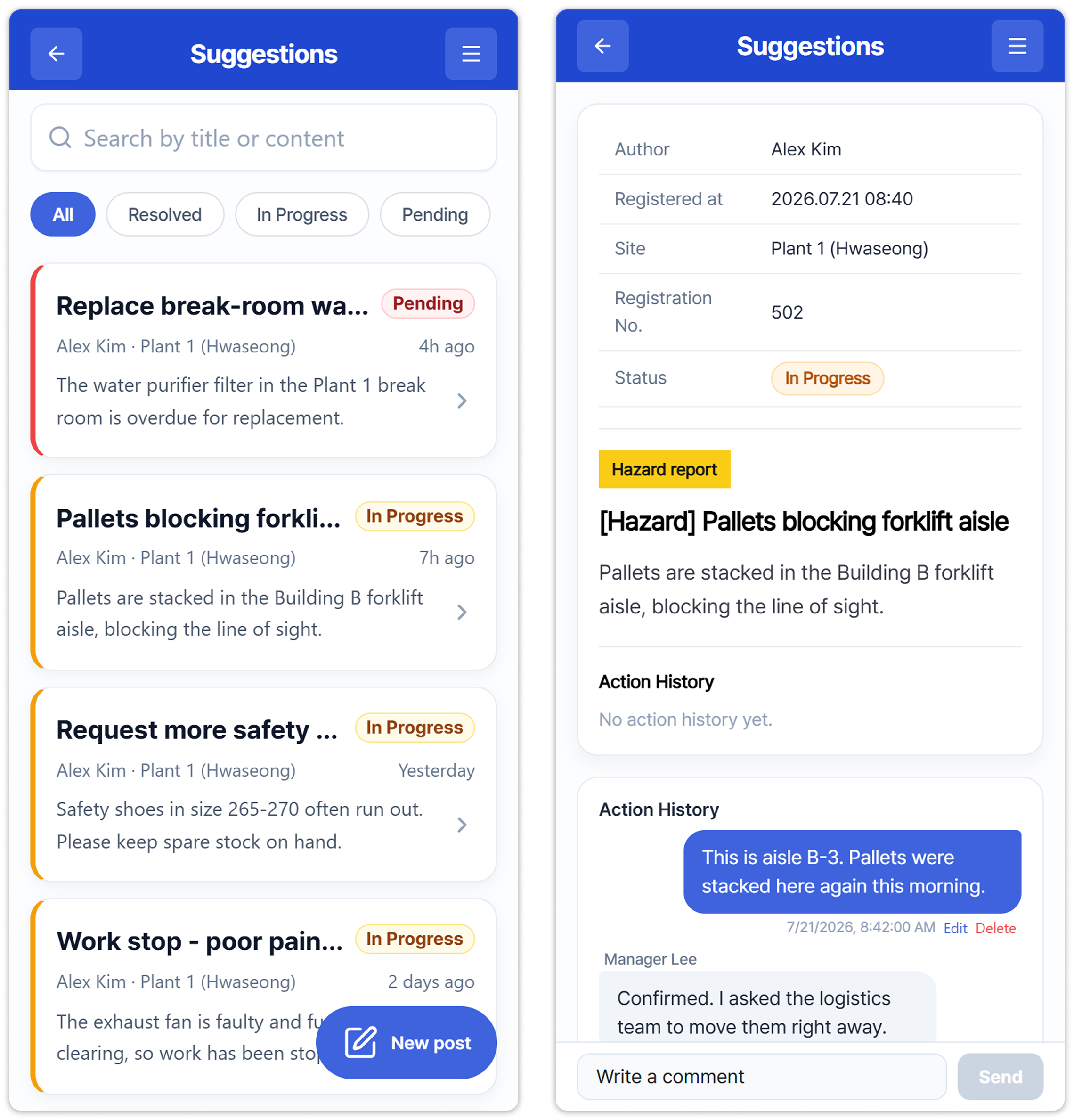 View suggestions – list and detail